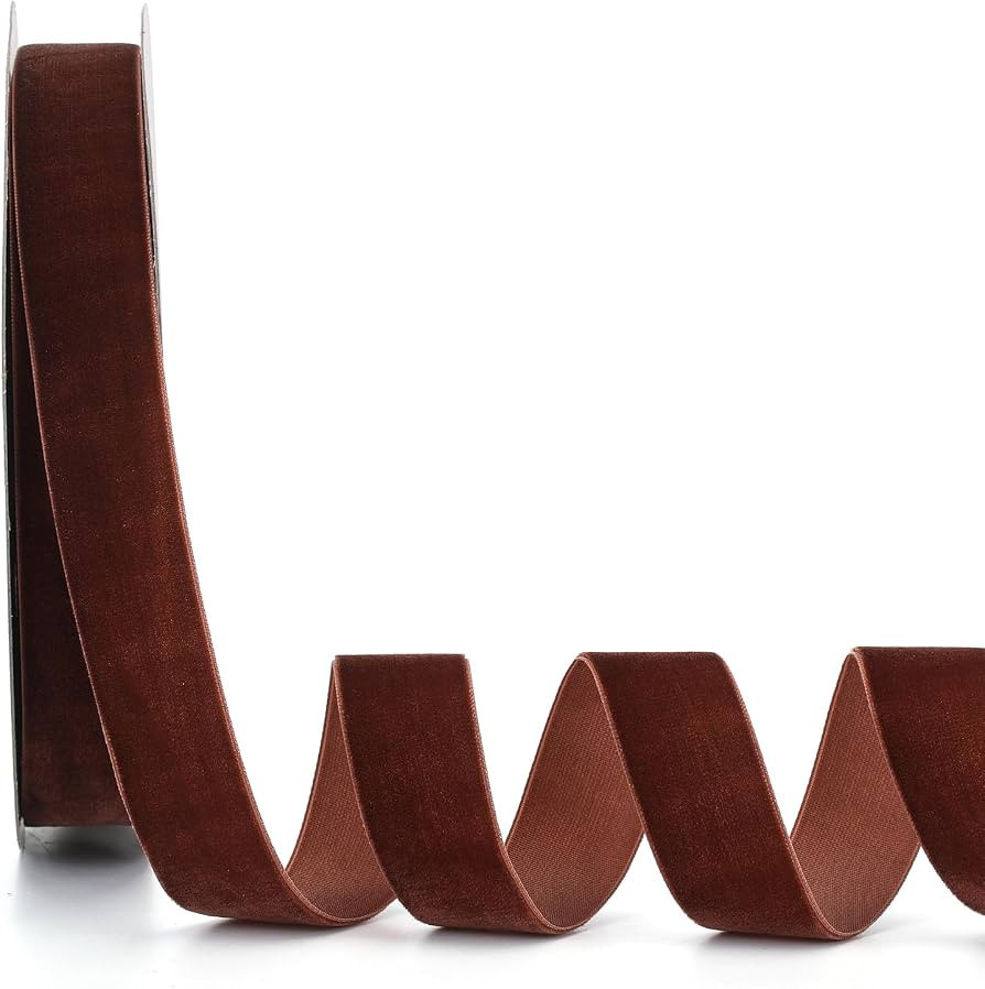 Ewaymado Coffee Velvet Ribbon 1 Inch x 20Yd,Great for Gift Wrapping,Hair Bows,Christmas,Wedding P... | Amazon (US)