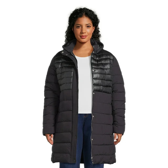 Big Chill Women's Plus Size Down Blend Long Tech Stretch Jacket with Hood | Walmart (US)