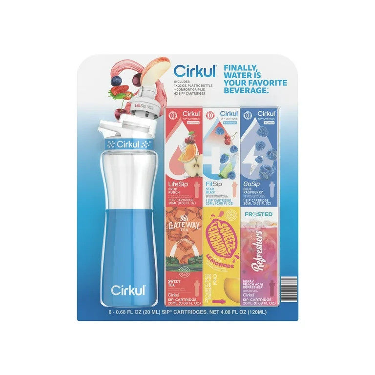 Cirkul 22 fl oz Plastic Bottle and Blue Chill Sleeve Value Pack with 6 Flavor Cartridges | Walmart (US)