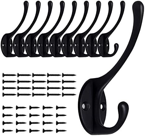Metal Hooks Great Heavy Duty Double Prong Utility Hooks for Wall Hanging Coats, Scarf, Bag, Backpack | Amazon (US)