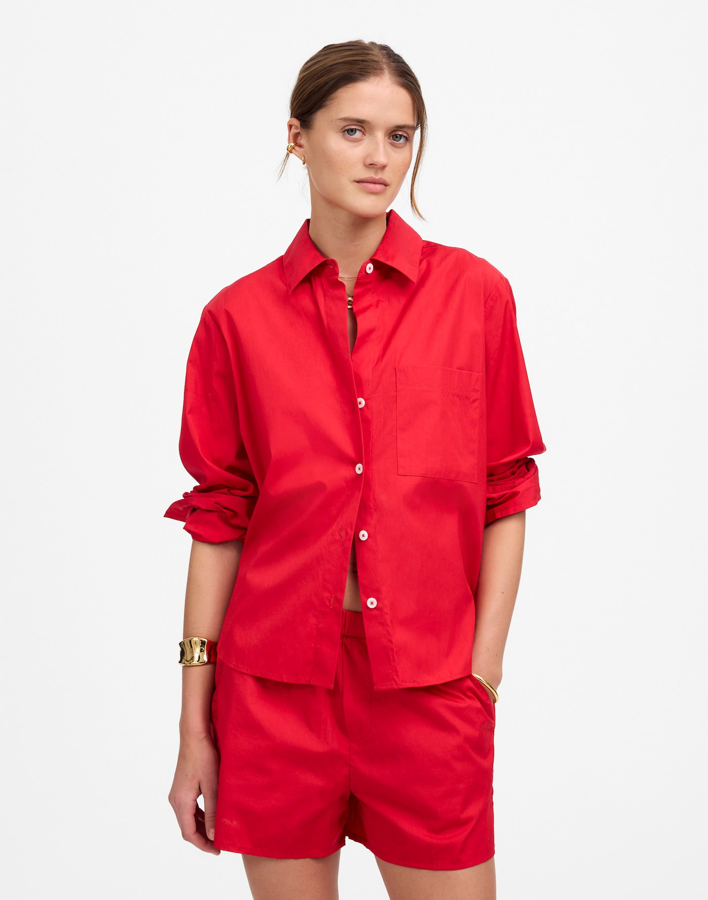 Poplin Easy Y-Neck Button-Up Shirt | Madewell | Madewell