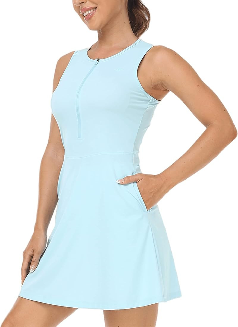 MoFiz Tennis Dresses for Women Sleeveless Golf Dress with Built-in Shorts and 4 Pockets Crewneck Ath | Amazon (US)