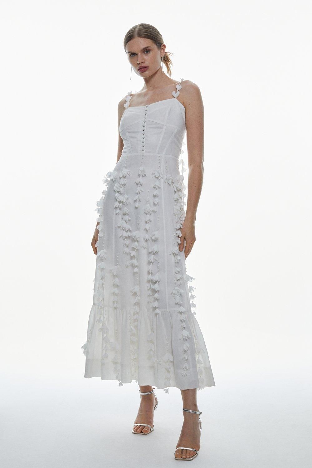 Floral Applique Strappy Woven Maxi Dress | Karen Millen US