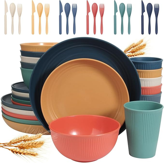 Wheat Straw Dinnerware Sets for 6 (42pcs), SGAOFIEE Unbreakable Dinnerware Set, Kitchen Plates an... | Amazon (US)