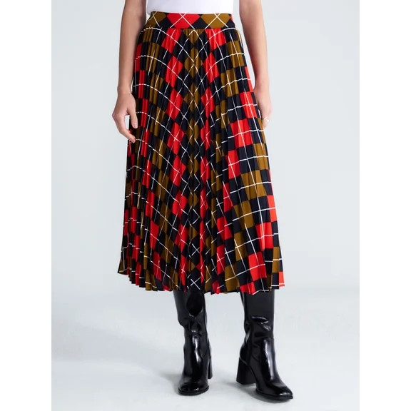 Free Assembly Women's and Women's Plus Sunburst Pleat Argyle Maxi Skirt, Sizes XS-4X | Walmart (US)