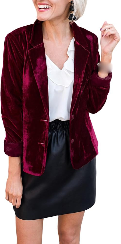 SEMATOMALA Women's Solid Long Sleeve Velvet Blazer Jacket Suit Open Front Cardigan Coat with Pock... | Amazon (US)