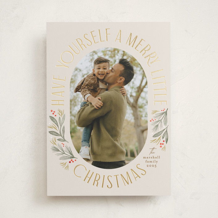 "merry little Christmas time" - Customizable Foil-pressed Holiday Cards in Beige by Karidy Walker... | Minted