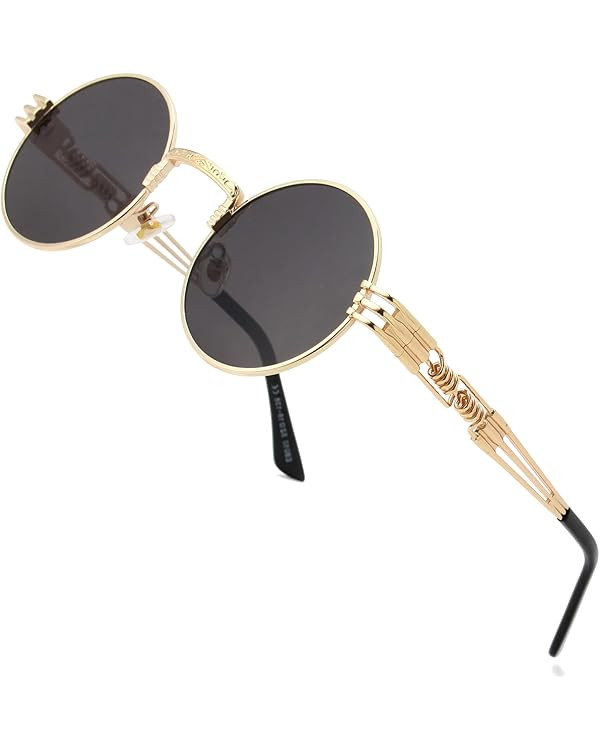 AIEYEZO Round Steampunk Sunglasses Circle Lennon Hippie Glasses Metal Frame 100% UV Blocking Lens | Amazon (US)