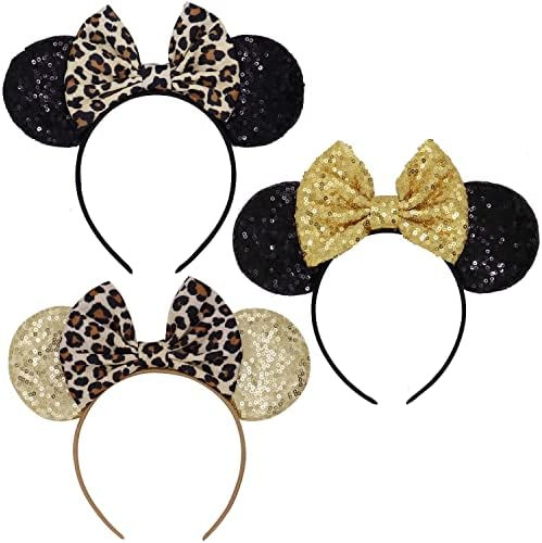 LIHELEI Minnie Mouse Ears Headband with Leopard Bows, Party Decoration Headbands for Halloween Costu | Amazon (US)
