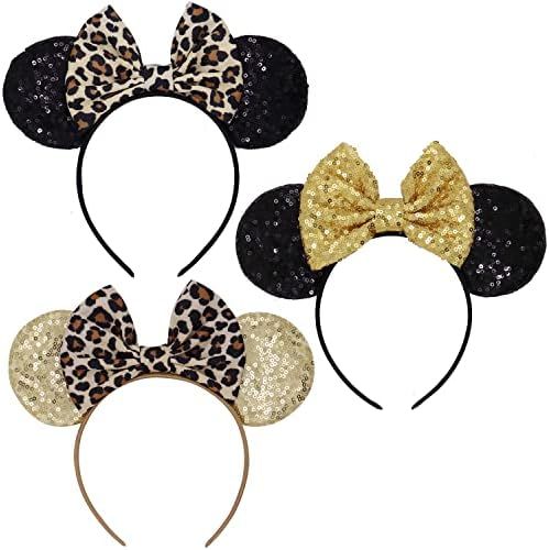 LIHELEI Minnie Mouse Ears Headband with Leopard Bows, Party Decoration Headbands for Halloween Costu | Amazon (US)