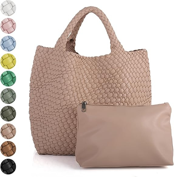Women Vegan Leather Woven Bag, Tote Handbag Large Capacity Shoulder Top-handle Bag Underarm Bag w... | Amazon (US)