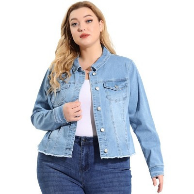 Women's Plus Size Denim Classic Long Sleeve Casual Jean Jackets with Pockets - Agnes Orinda Sky Blue 1X | Target