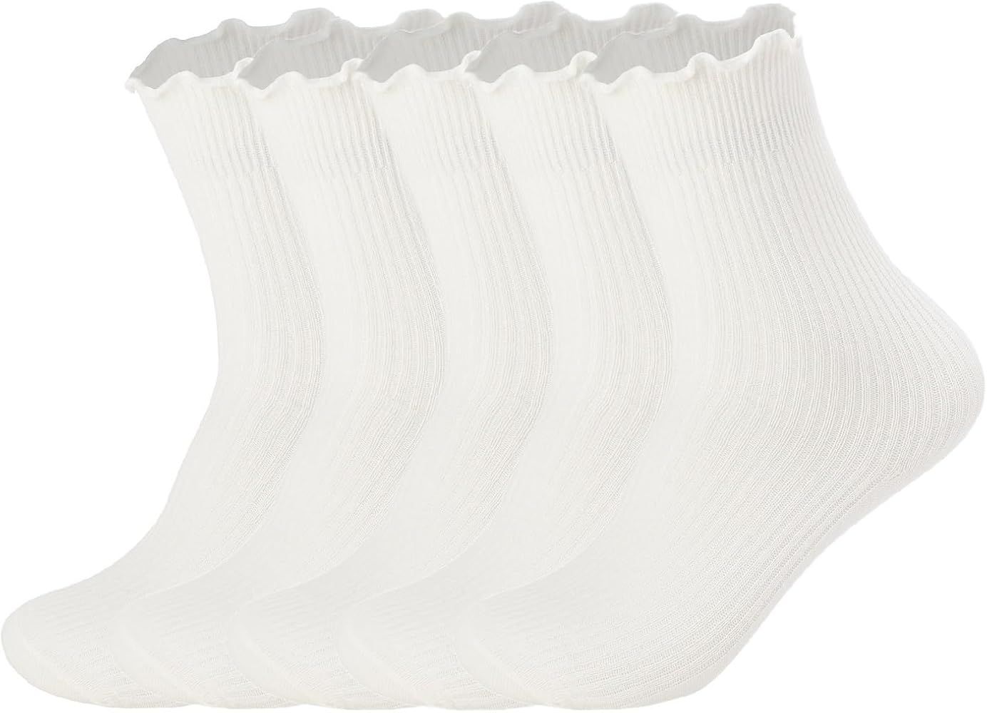 FLYDO Ruffle Socks Women Cotton Socks Cute White Socks for Women Girls Lettuce Edge Socks Women F... | Amazon (US)