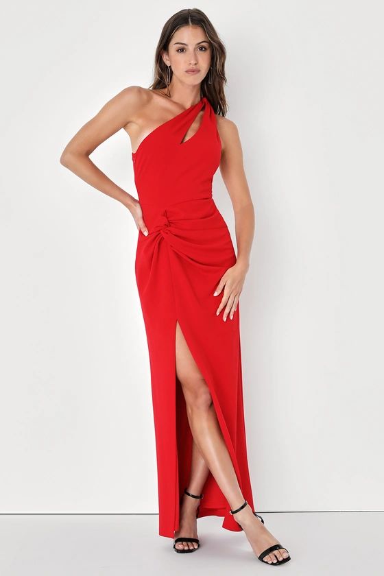 Phenomenal Allure Red One-Shoulder Knotted Maxi Dress | Lulus (US)