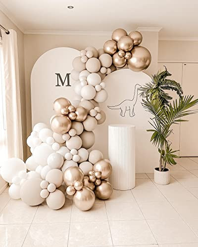104PCS Nude Neutral Balloon Garland Arch Kit Boho Balloons Garland Double Stuffed Pearl White Balloons Cream Peach Champagne Gold Balloons for Bride Wedding Shower Birthday Party Decorations | Amazon (US)