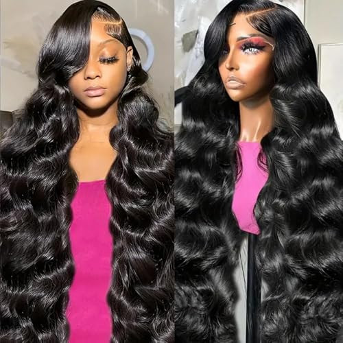 Body Wave Lace Front Wigs Human Hair 200 Density 13x6 HD Lace Frontal Wigs Pre Plucked Glueless Brazilian Virgin Human Wig with Baby Hair Body Wave wigs for Women Natural Black 24 INCH | Amazon (US)