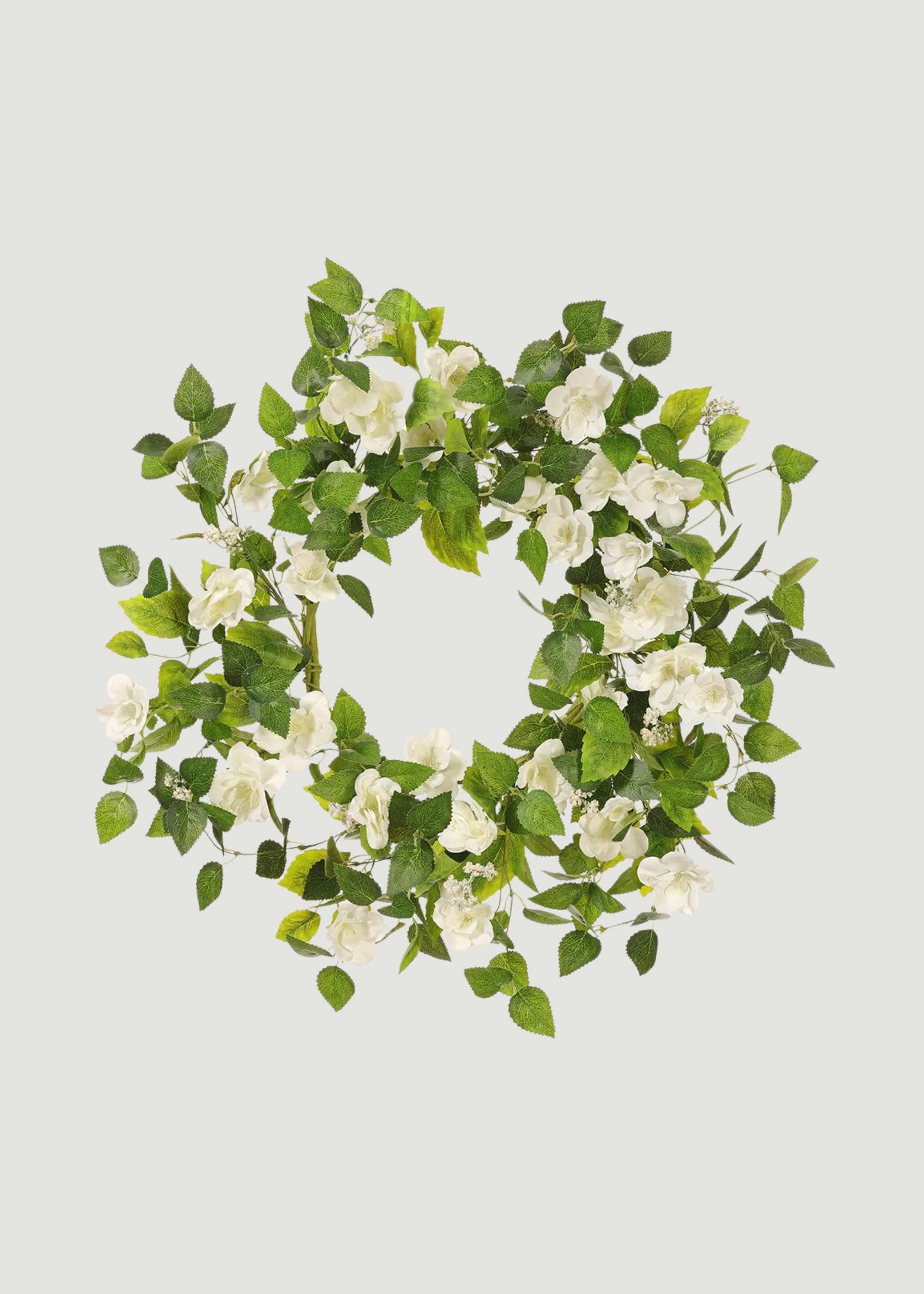 White Artificial Wild Rose Flower and Leaf Wreath - 22" | Afloral