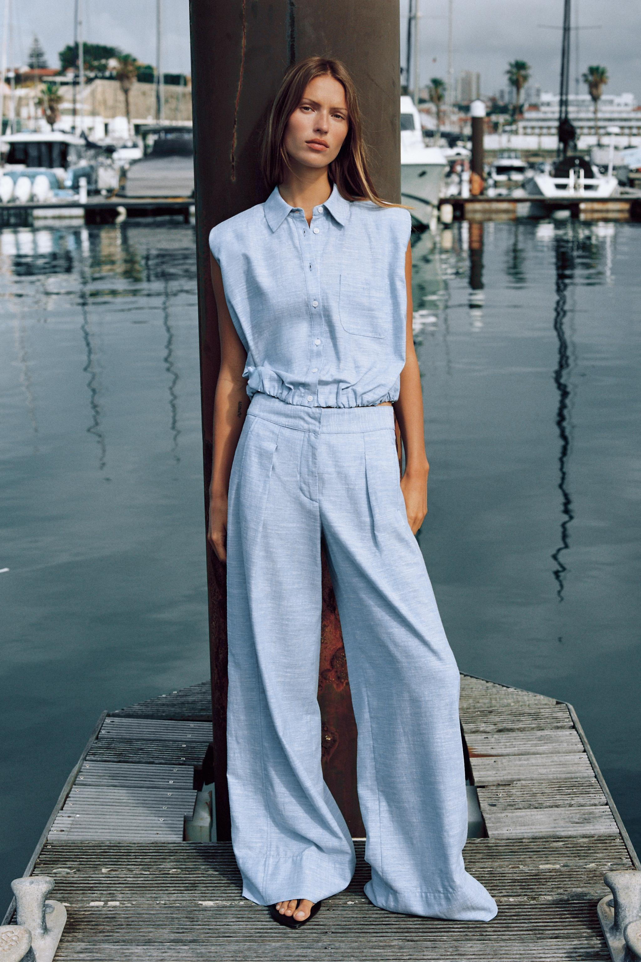 LINEN SHOULDER PAD PUFF TOP | Zara US