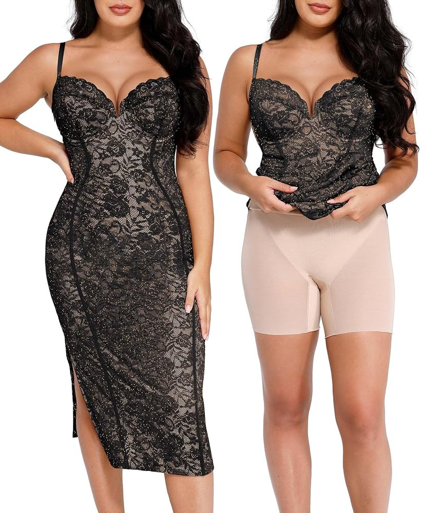 Popilush Lace Cocktail Dresses for Women - Formal Party Corset Shapewear Dress Deep V Neck Midi D... | Amazon (US)