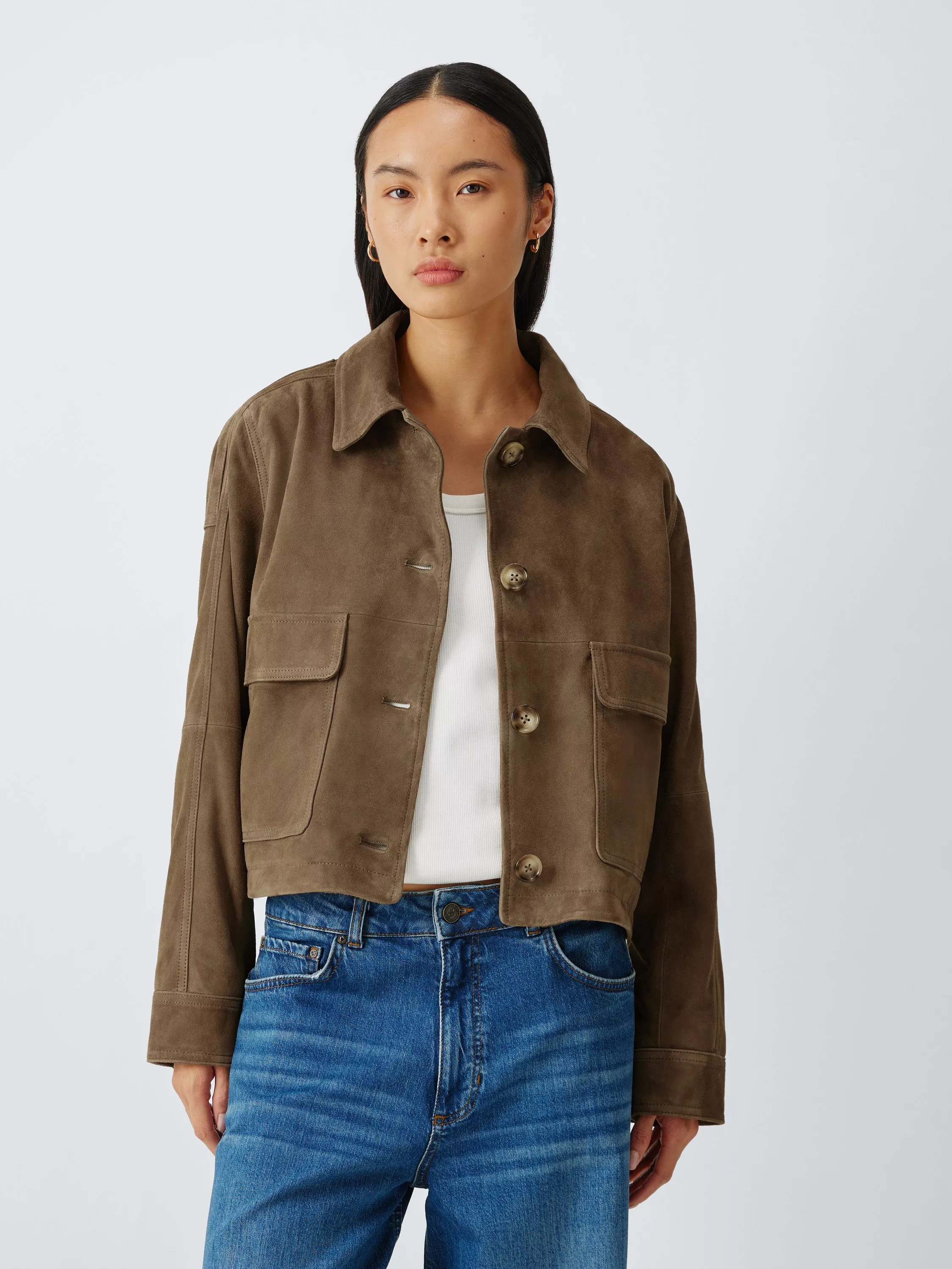 AND/OR Sofia Pure Suede Jacket, Olive | John Lewis (UK)