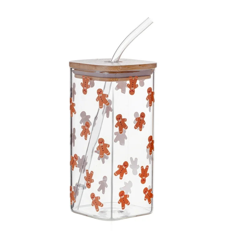 Holiday Time Gingerbread Man Clear Square Glass Sipper, 1PK | Walmart (US)
