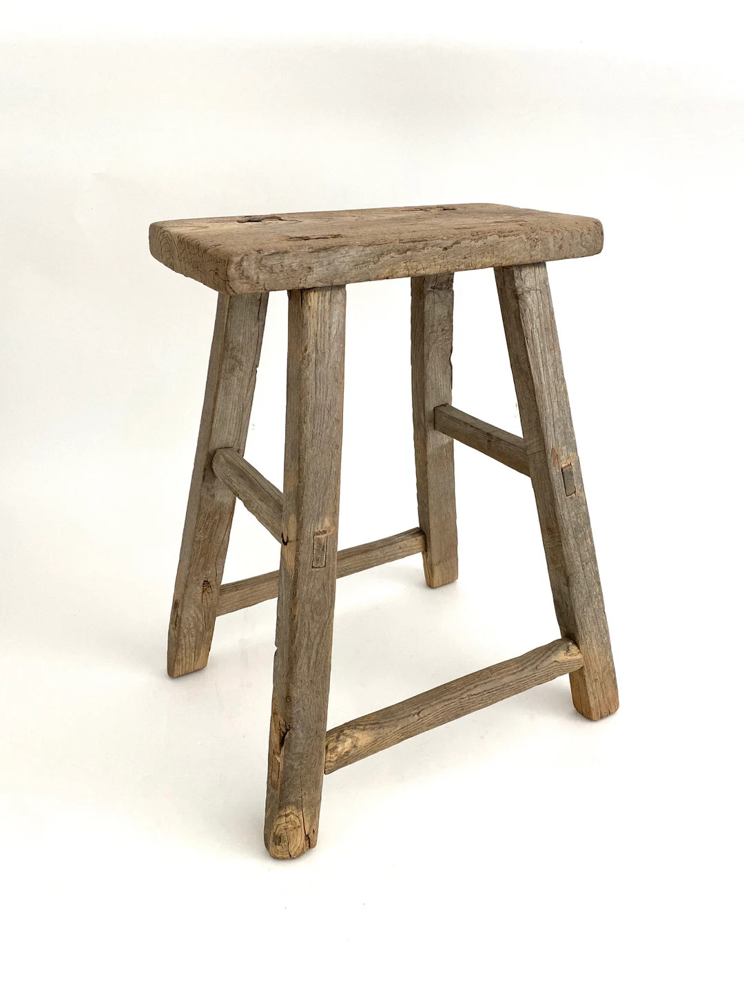 Rustic Elm Farmhouse Stool Bleached Wood | Etsy (US)