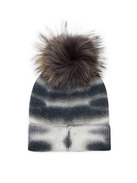 Furlux Tie-Dye &amp; Fox Fur Pom-Pom Beanie on SALE | Saks OFF 5TH | Saks Fifth Avenue OFF 5TH