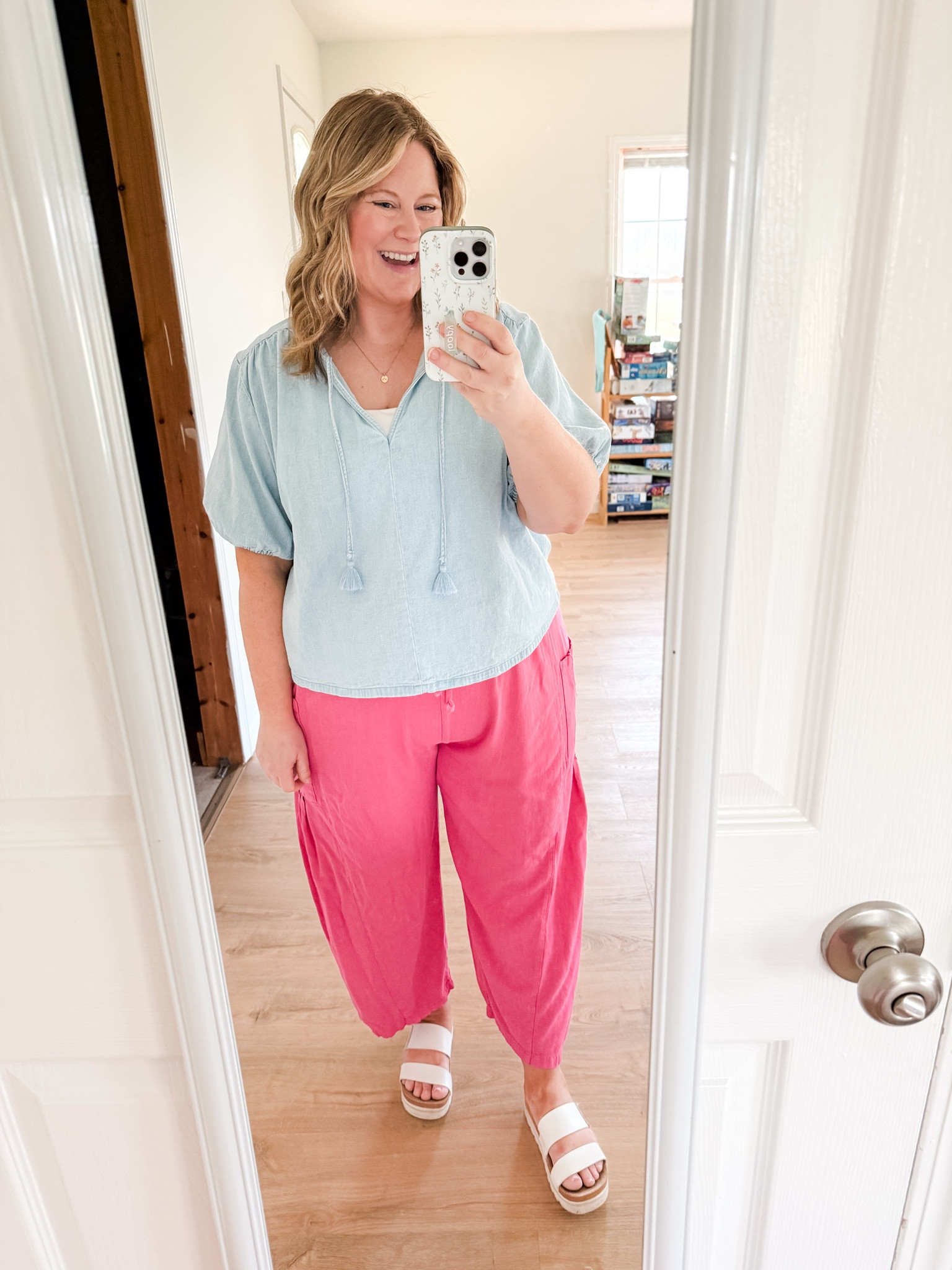 Teacher outfit! Wearing an XL in my chambray top and a large in my linen pants.  Also wearing my favorite comfy reef sandals!

#LTKootd #LTKMidsize #LTKBump