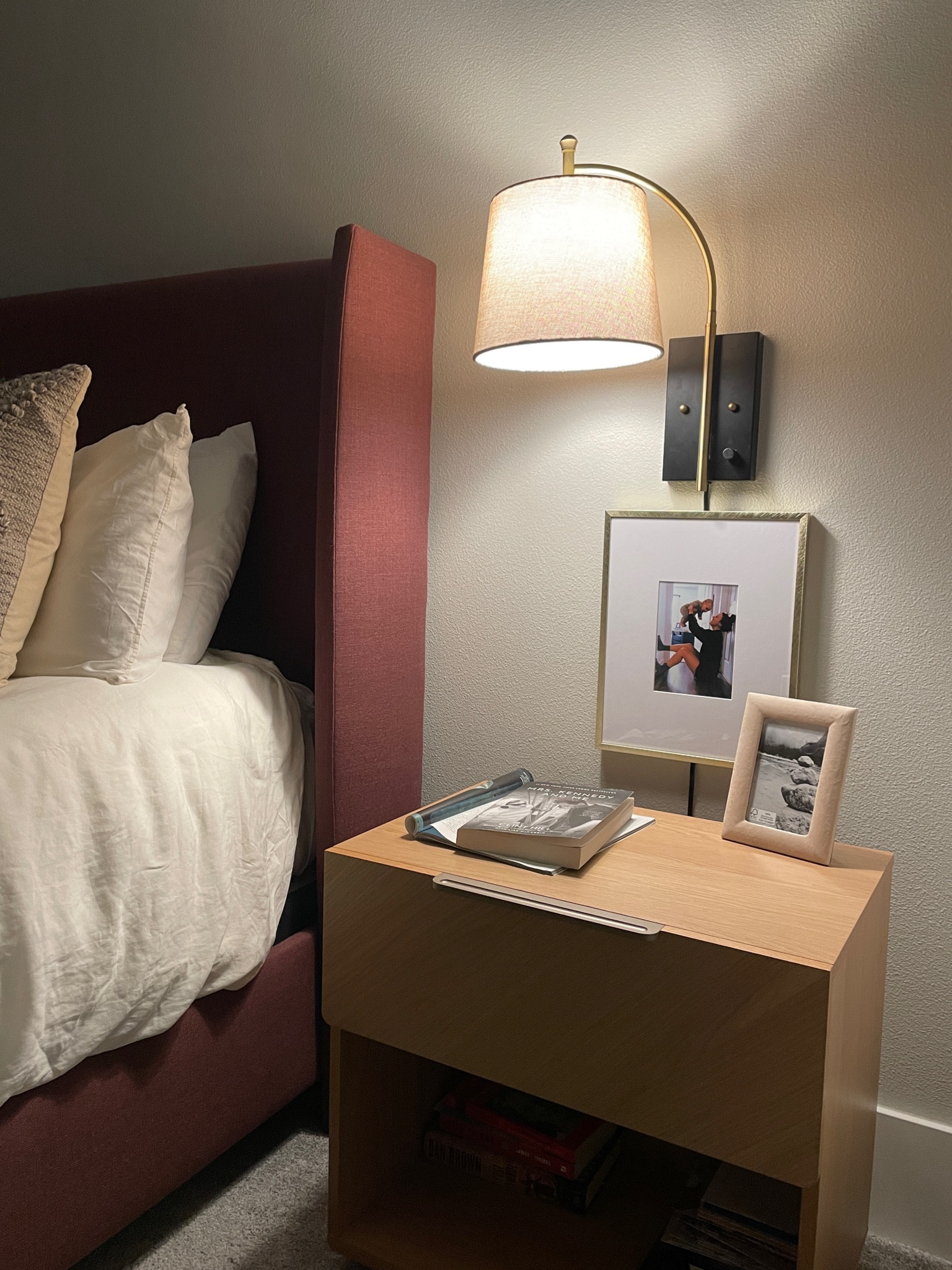 Best primary bedroom addition: sconces. We didn’t want to mess with cordless, so hanging a frame below not only adds some character, but hides the cord we simply plug in. So easy! The quality for price of these is 💯 & Lamps Plus has thousands of options. #sconces #lamps #primarybedroom #bedroom #bedframe #homedecor 

#LTKhome #LTKFind