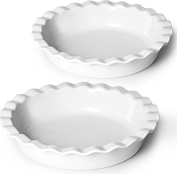 ONTUBE 10.5-Inch Deep Pie Pans 50oz, Ceramic Large Round Pie Tins for Baking, (White 2 Pieces) | Amazon (US)