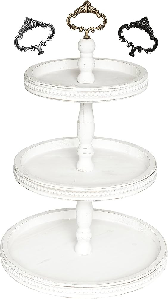 3 Tiered Tray Wooden Serving Stand by Felt Creative Home Goods. Large Shabby Chic Beaded Tray for... | Amazon (US)