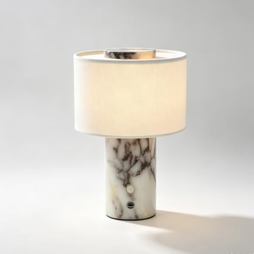Marble Lamp, Rechargeable Cordless Stone Touch Table Lamp | Calacatta Viola Marble Linen Shade, 4... | Amazon (US)
