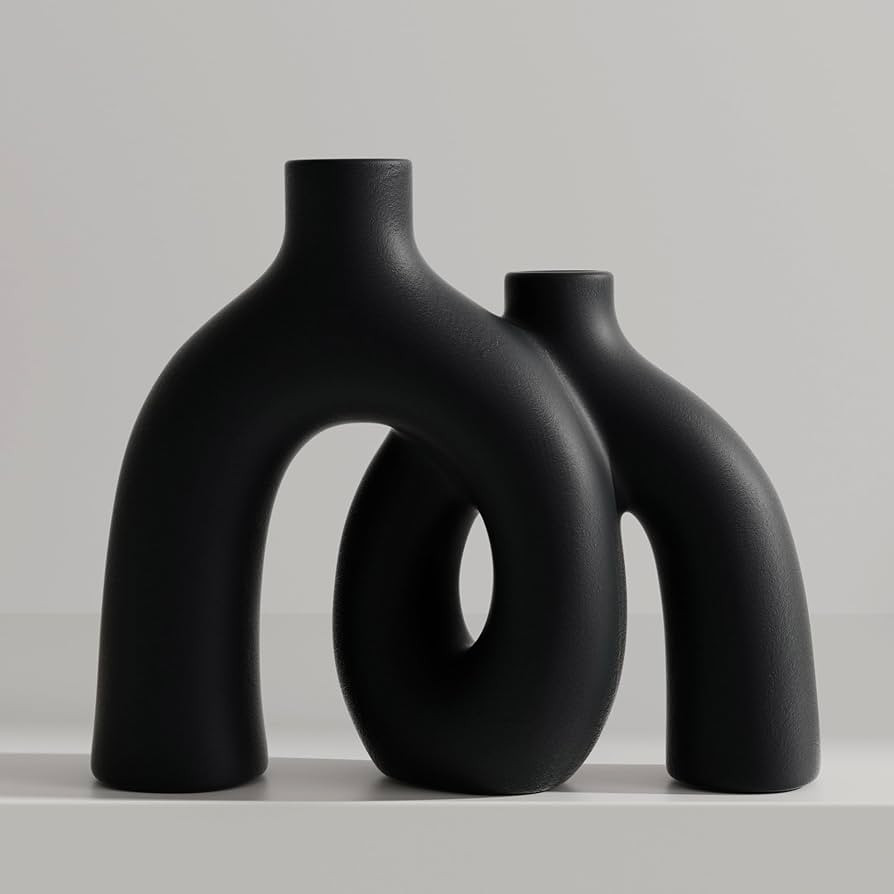 Matte Black Vase Set - Hug Hollow Donut Aesthetic Ceramic Vases Home Decor, Modern Nordic Minimal... | Amazon (US)