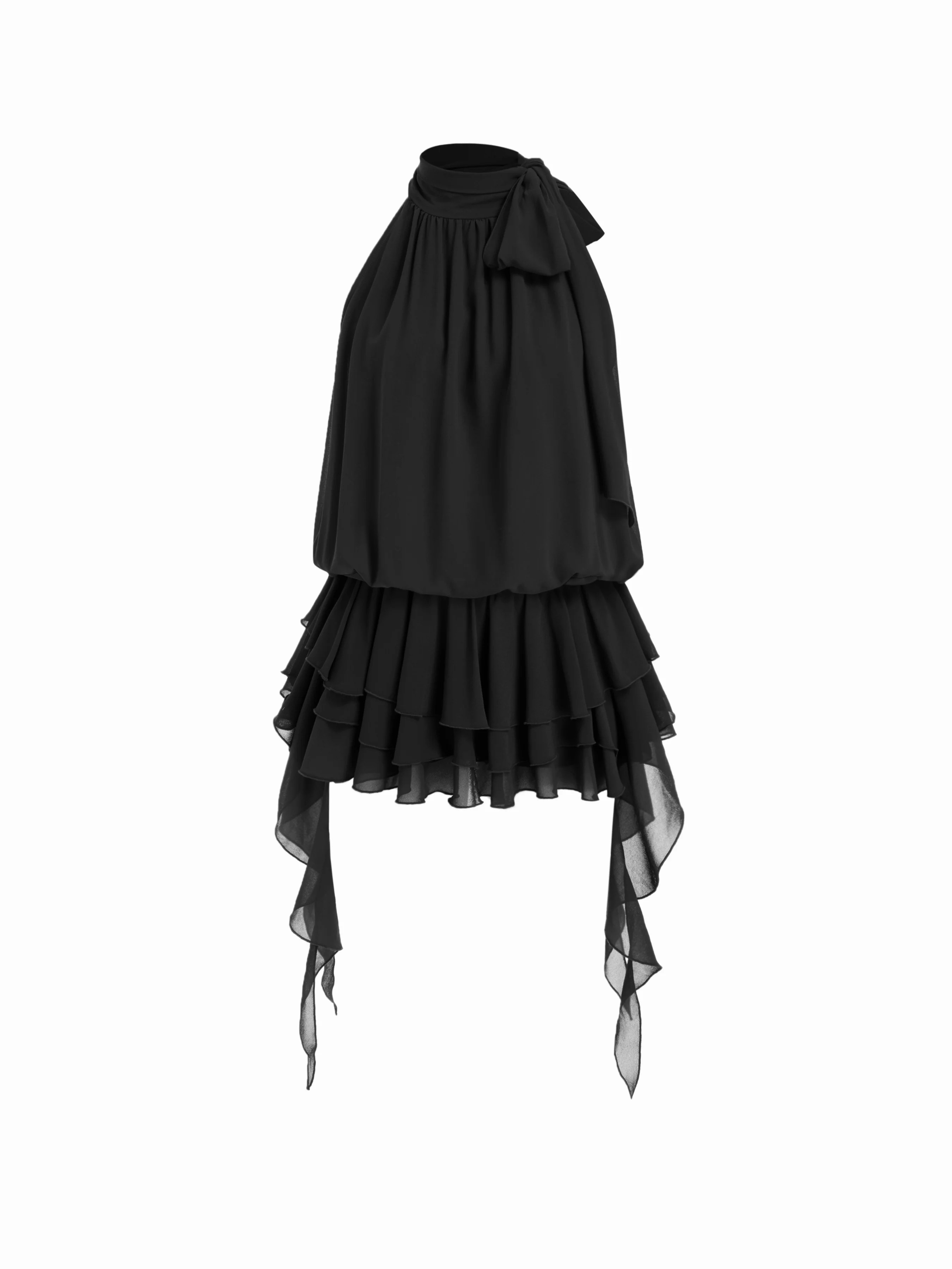 Chiffon Halter Neck Ruffled Ruched Mini Dress | Cider