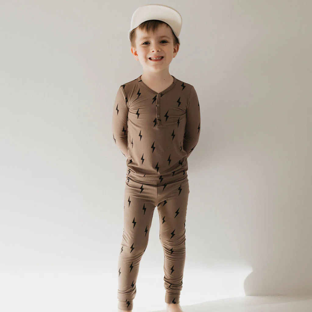 Bamboo Two Piece Pajamas | Brown & Black Lightning Bolt | Young and Rad
