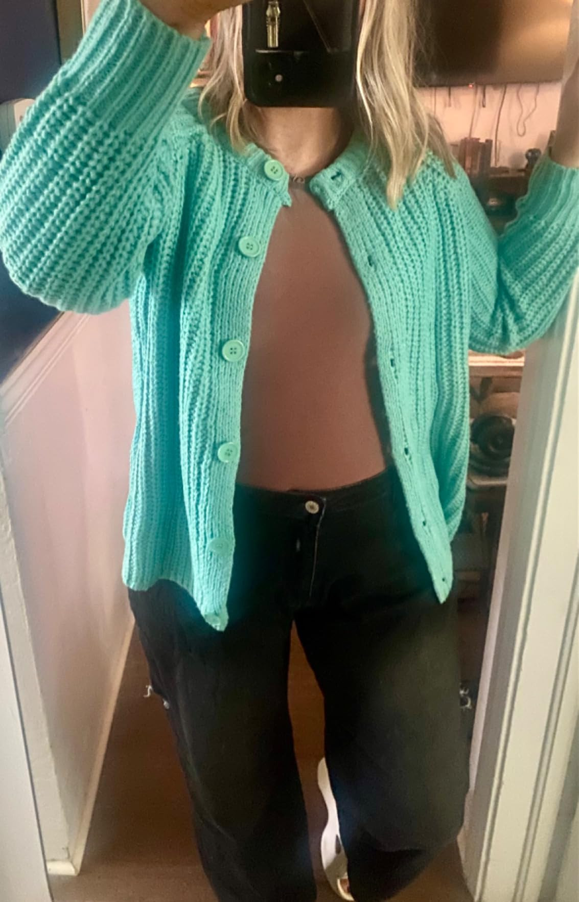 VDWIP Women's Cardigan Sweaters Button Down Open Front Chunky Cardigan Long Sleeve Cropped Y2k Kn... | Amazon (US)