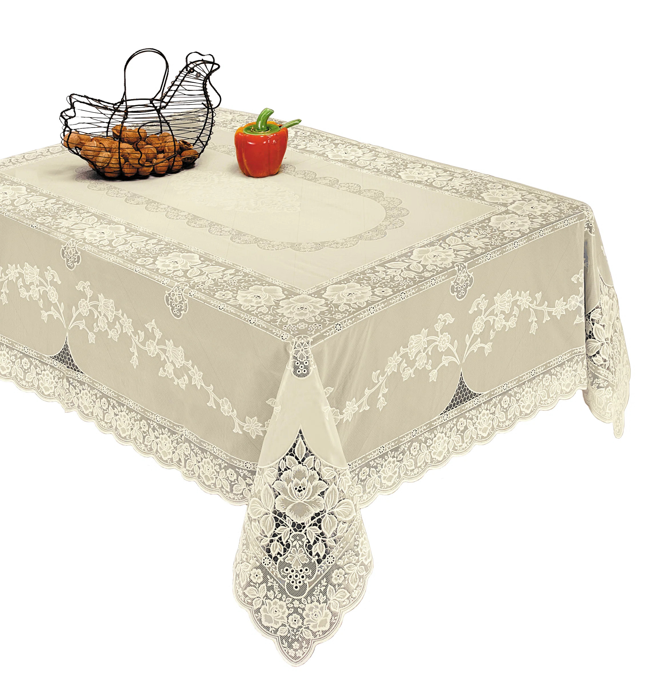 Mckinney Luxurious Vinyl Lace Embossed Floral Design Tablecloth | Wayfair North America