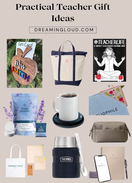 Practical Teacher Gift Idea,
Custom name Christmas ornament gift card holder, lands ends canvas tote, teacher coloring book, coffee warmer, shower steamers, toiletry case, embroidery bookmark, Rocketbook reusable planner, Thermos insulated food jar, reusable marker tote

Teacher gifts, personalized gifts 

#LTKGiftGuide #LTKHoliday #LTKfindsunder50