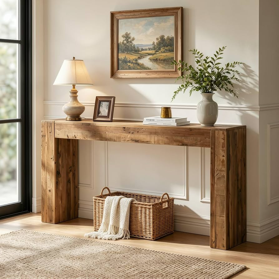 Reclaimed Solid Wood Console Table, 63" Long Farmhouse Entryway Table | Amazon (US)