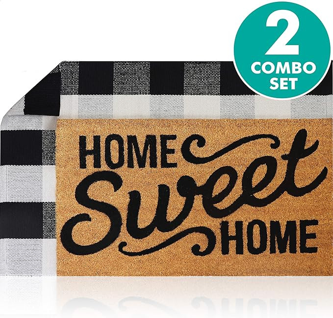 Sierra Concepts Pure Coco Coir Front Door Welcome Mat Outdoor Rug 30"x17" + Buffalo Plaid Rug Che... | Amazon (US)