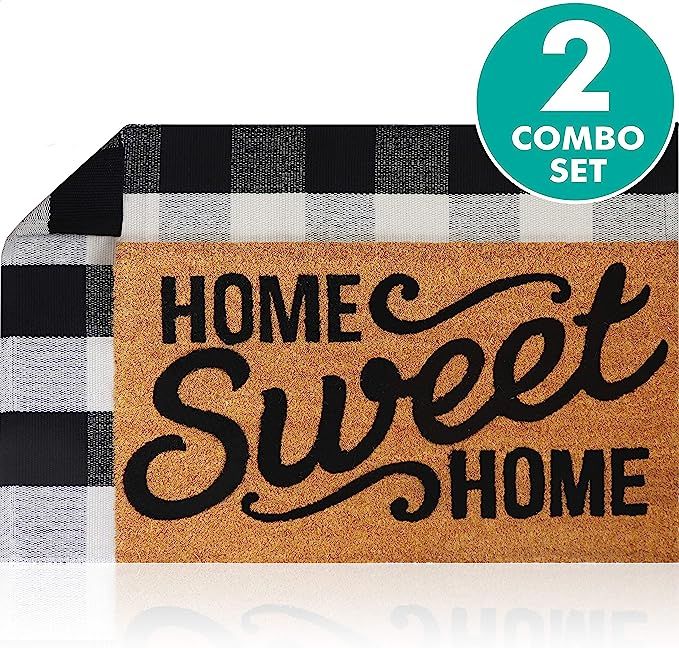 Sierra Concepts Pure Coco Coir Front Door Welcome Mat Outdoor Rug 30"x17" + Buffalo Plaid Rug Che... | Amazon (US)