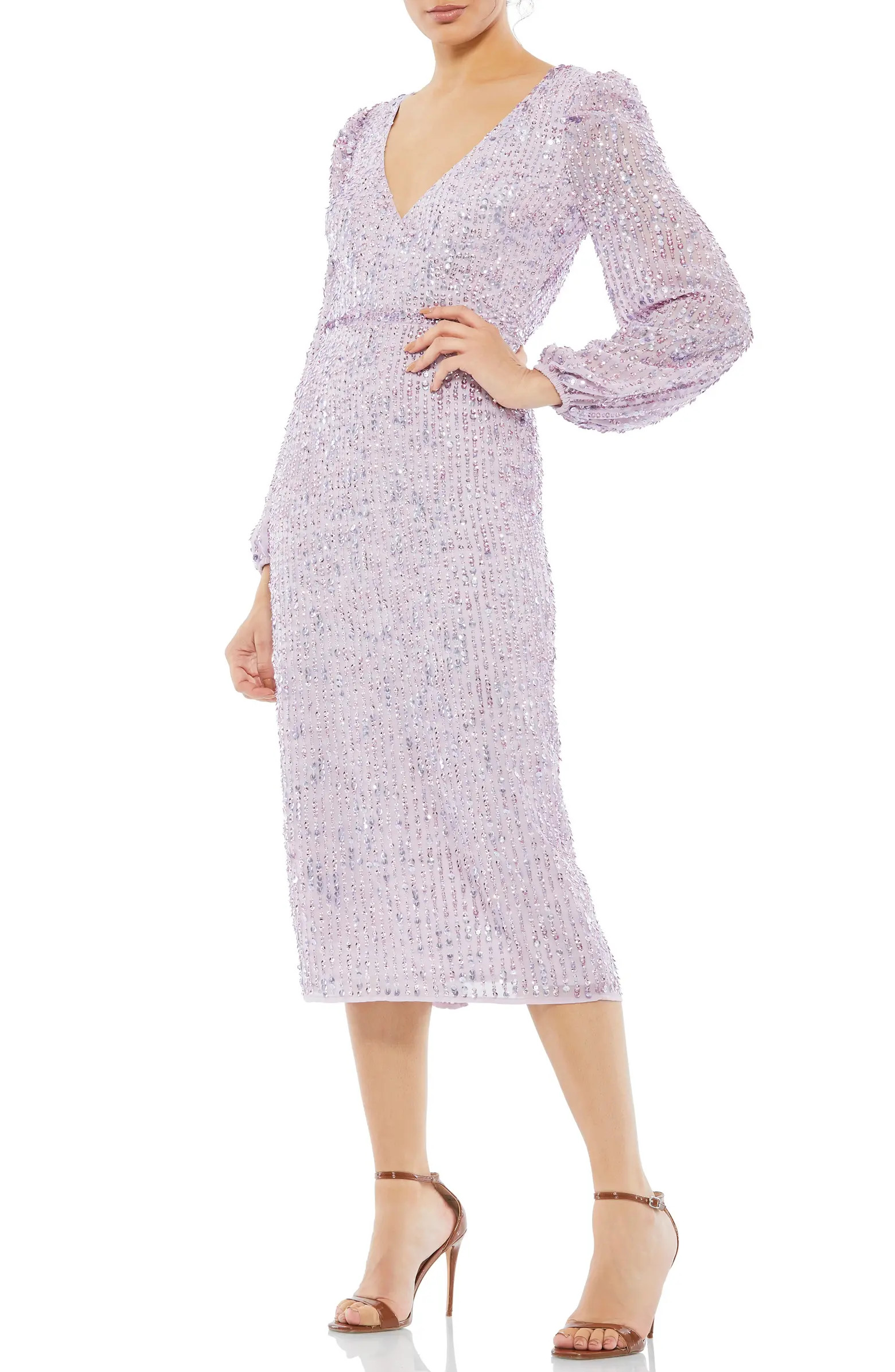 Mac Duggal Sequin Long Sleeve Cocktail Midi Dress | Nordstrom | Nordstrom