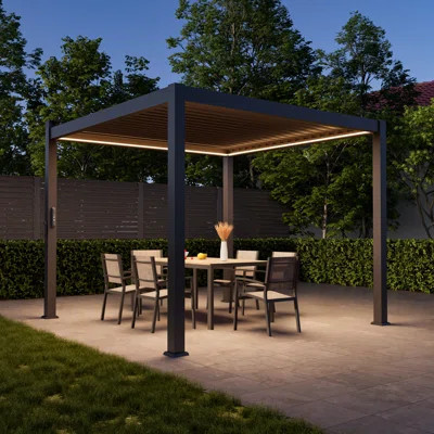 Solar Light Metal Pergola with Adjustable Louvers and Concealed Water Drainage System | Wayfair North America