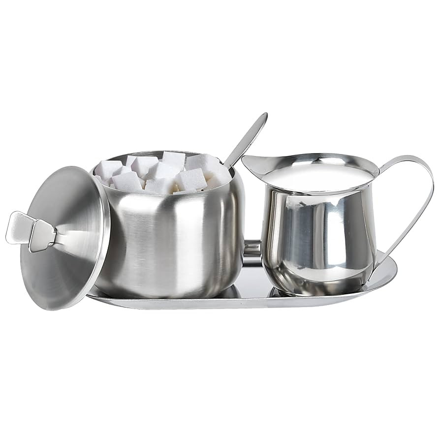 Sugar and Creamer Set, Coffee Serving Set, Stainless Steel Latte Milk Cup Cream Jug and Sugar Bow... | Amazon (US)