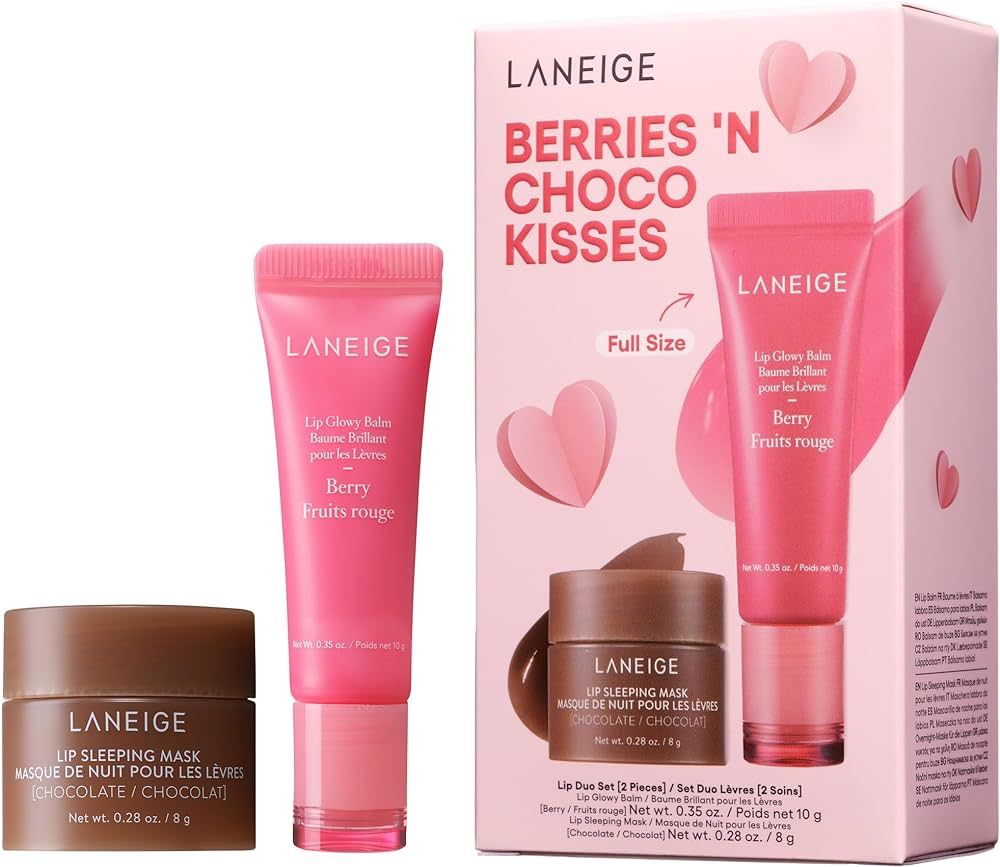 LANEIGE Berries 'N Choco Kisses Set: Lip Glowy Balm Berry (Full Sized) & Chocolate (Travel Sized)... | Amazon (US)