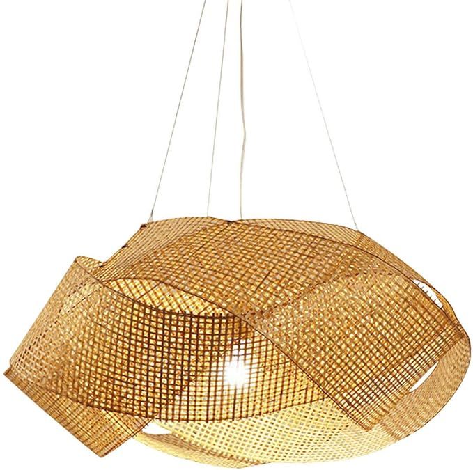20 inch Creative Rattan Pendant Lighting, Unique Hanging Adjustable Ceiling Light Weaving Natural... | Amazon (US)