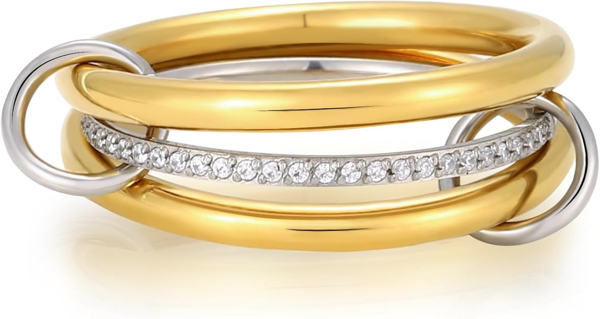 Gold Stackable Rings for Women,18K Gold Plated with Cubic Zirconia,Silver Gold Stacked Multi Ring... | Amazon (US)