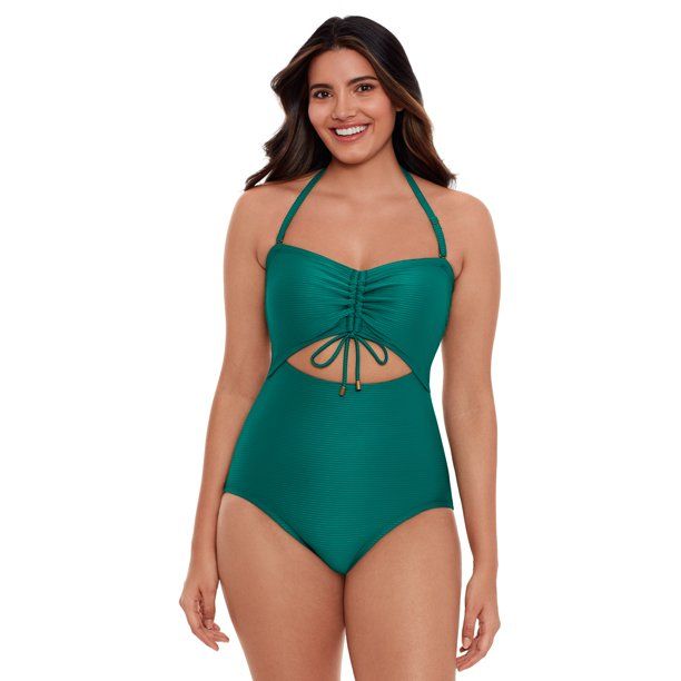 Time and Tru Women's and Women’s Plus Size Ribbed Cutout One Piece Swimsuit - Walmart.com | Walmart (US)