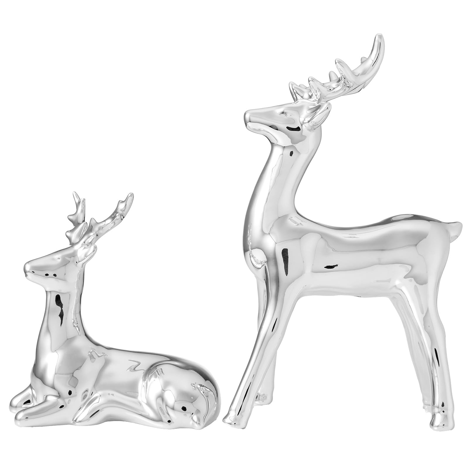 WDS WONDROUS Christmas Decorations Reindeer Figurines, Set of 2 Silver Deer Figurines Decor, Mode... | Amazon (US)