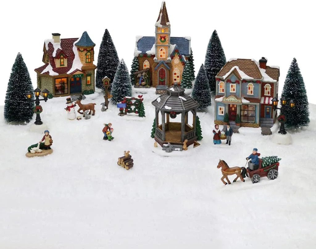 20 pc Christmas Village Set - LED Lights - Battery Operated - Hand-Painted Resin Polyresin | Wayfair North America